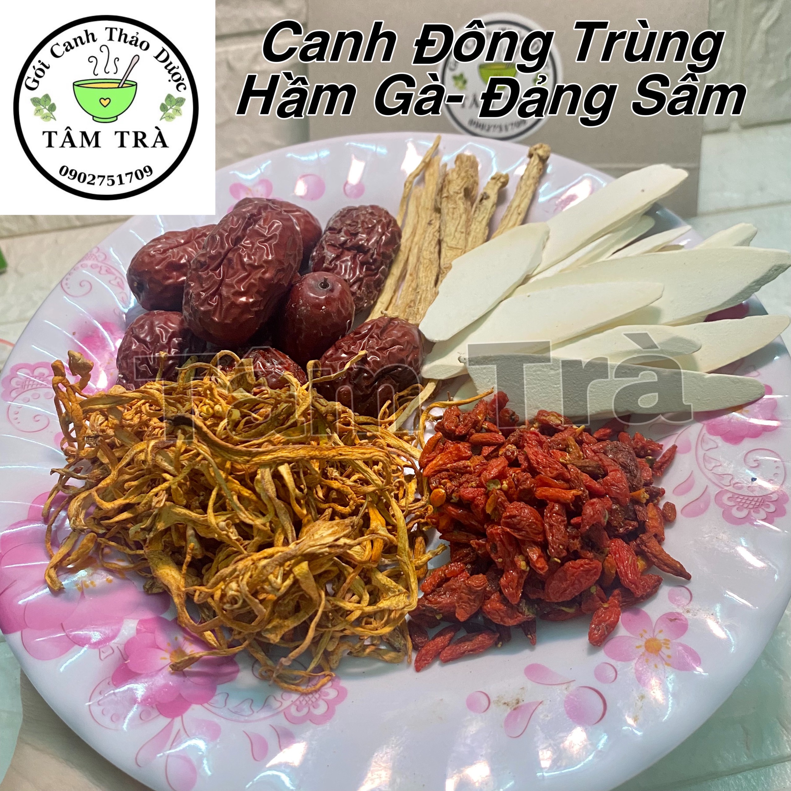 Gói Canh Hầm Gà Đông Trùng Đảng Sâm-Nguyên Liệu nấu canh
