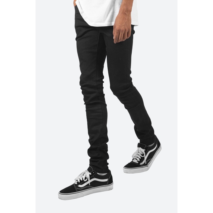 Quần jeans đen dài nam form slimfit trơn và rách gối vải xịn siêu đẹp
