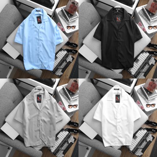 Áo sơ mi tay ngắn nam nữ form rộng - kiểu sơ mi cổ vest unisex Hàn Quốc, chất vải lụa