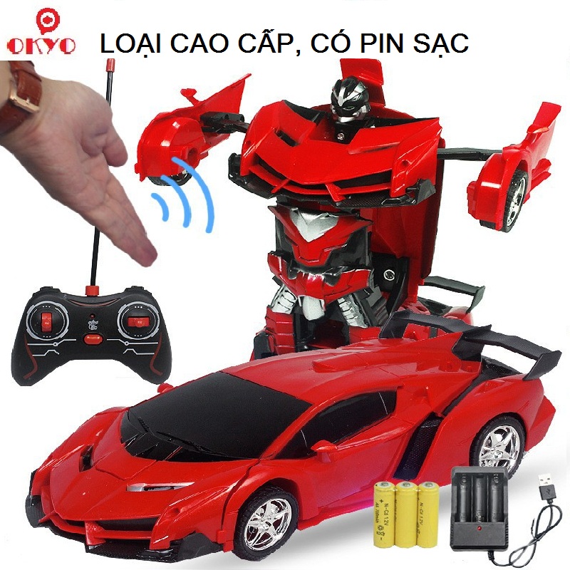 Đồ chơi xe ô tô điều khiển biến hình thành siêu nhân ( robot ), loại cao cấp, có đèn, có sạc Pin, nhựa đẹp bóng, xoay 360 độ