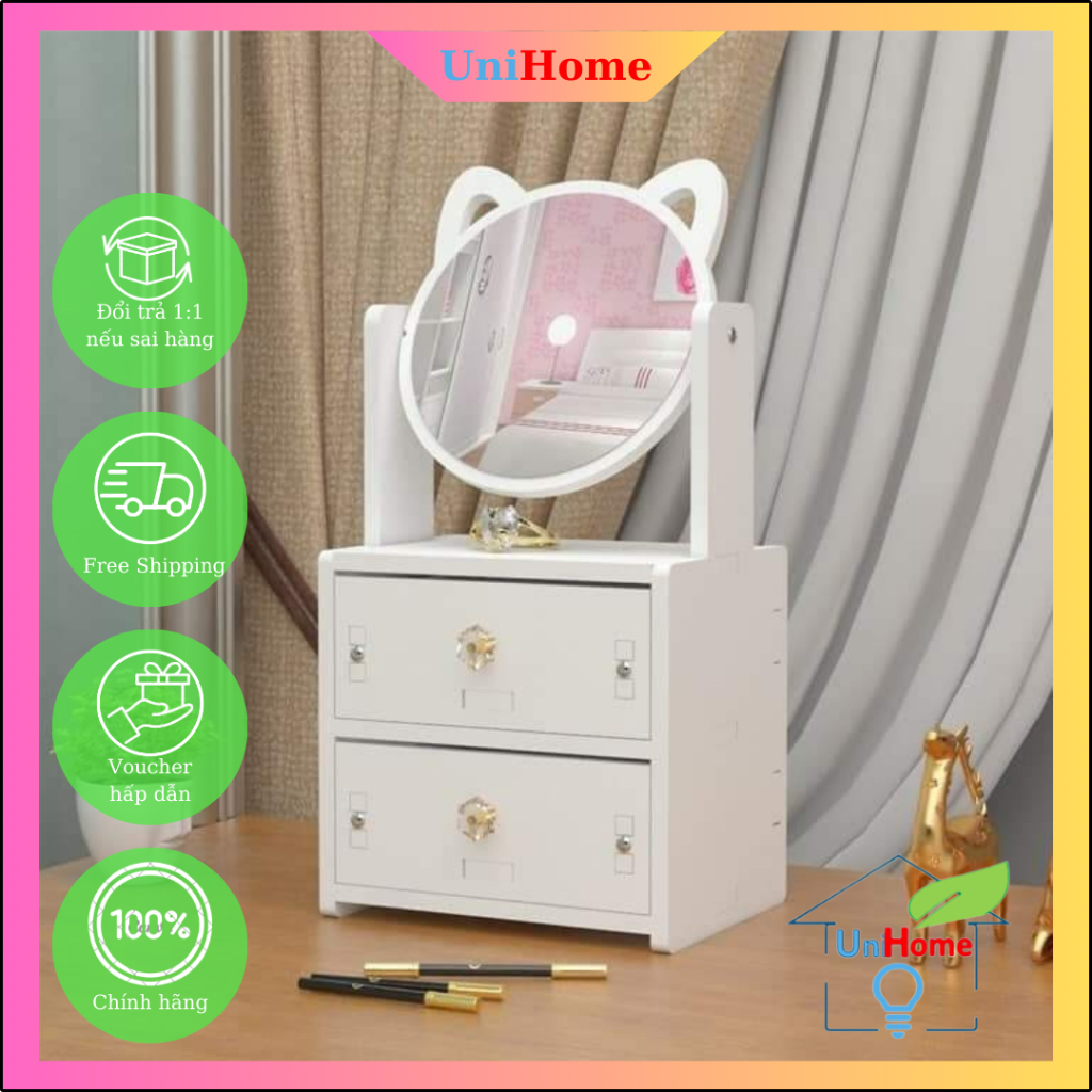 MVP1963 Kệ Trang Điểm Gương Tròn tủ đựng đồ trang điểm mini có gương tai mèo giá mỹ phẩm mini