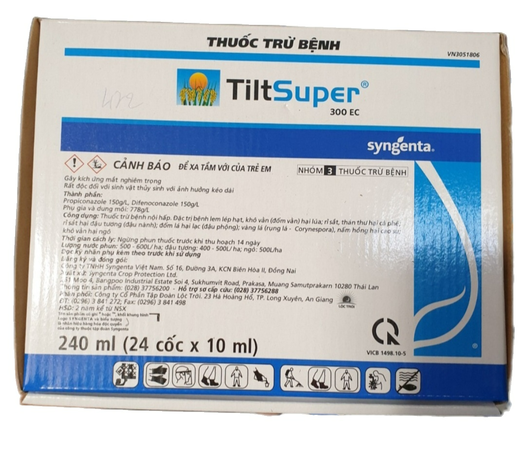 (Hộp 24 cốc)💎 Thuốc trừ bệnh cây trồng Tilt super 300EC Syngenta (10ml)💖 Trừ lem lép hạt, khô vằn, đốm vằn, rỉ sắt,  thán thư, vàng lá..