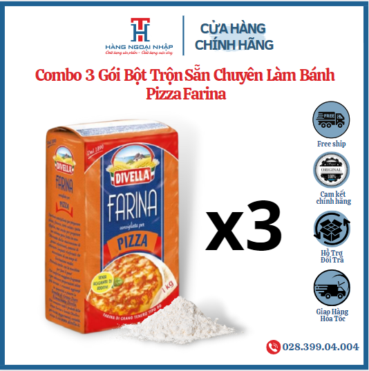 Combo 3 gói bột chuyên làm bánh pizza farina divella - 1kg