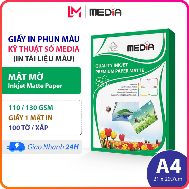 Giấy In Màu Media A4 Mờ 1 Mặt In 110/130gsm 100 Tờ, Inkjet Matte Paper Giấy In Phun Màu A4, Giấy In Ảnh 21x30