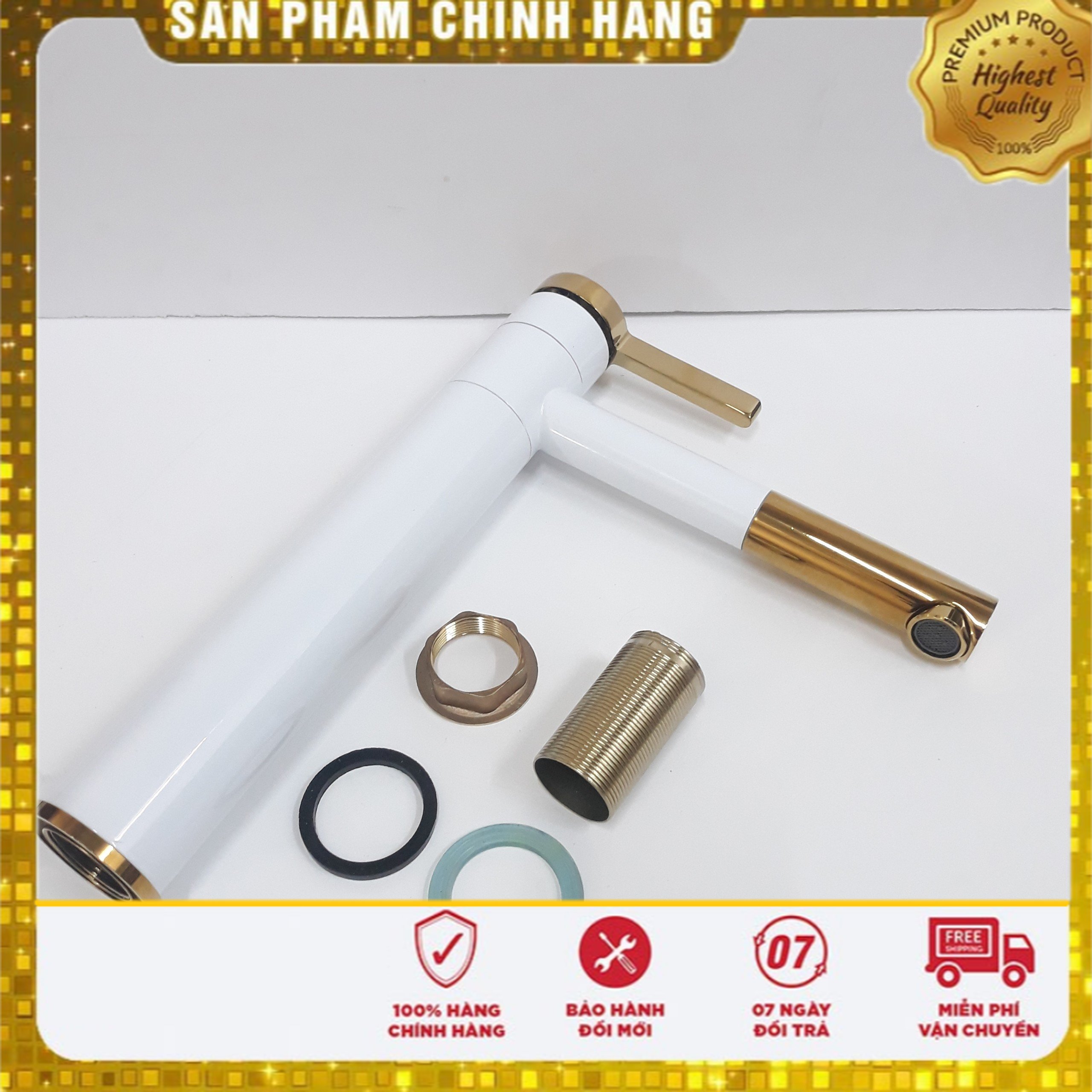 Vòi lavabo, vòi lavabo nóng lạnh, Vòi bồn rửa mặt cao 30cm đồng thau sơn tĩnh điện cao cấp