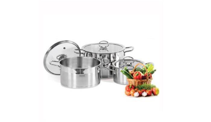 Bộ nồi inox matika size16-20-24 loại 5 đáy tiết kiệm gas màu bạc trắng mtk –c5