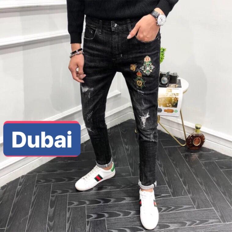 Quần jean nam chất bò đen thêu hoàng gia dubai bd-c1002 cao cấp - dubai fashion