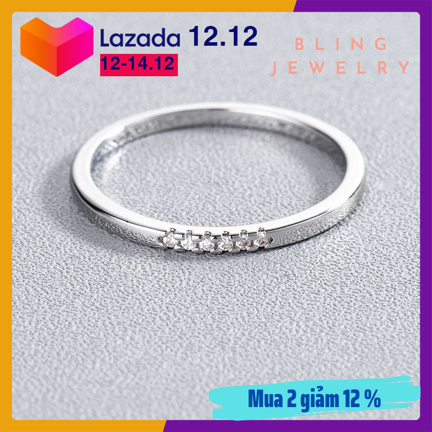 Nhẫn Bạc Nữ Bling Jewelry Nhẫn Nữ Trơn Có Charm Đá Trắng Phong Cách Cá Tính Trẻ Trung Chất Liệu Bạc S925