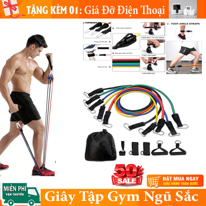 [ Có Quàn Tặng ] Dây ngũ sắc - Dây tập gym ngũ sắc, Bộ dây tập thể hình, bộ dây tập Gym ngũ sắc, Bộ dụng cụ tập thể hình nhỏ gọn đa năng, Dụng cụ tập gym, Dụng cụ tập yoga, fitness cao cấp