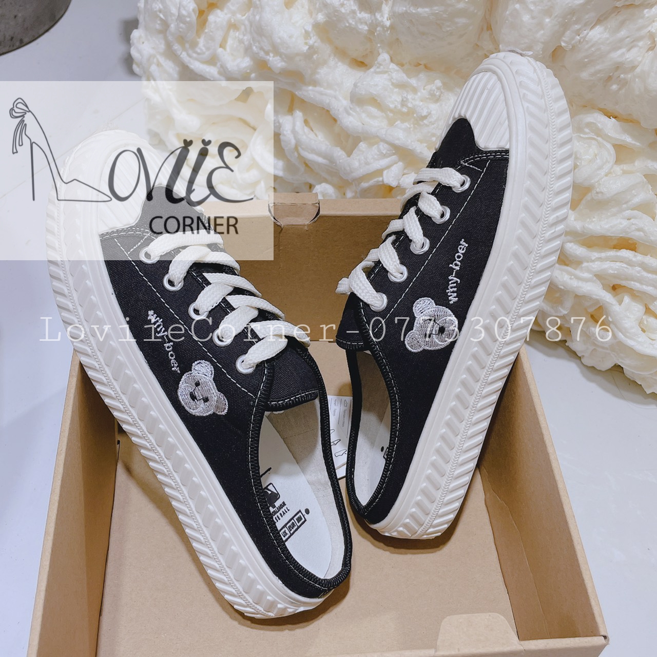 Sục nữ đạp gót loviiecorner - giày bata nữ thời trang hình gấu xinh xắn - giày nữ thể thao - sneaker vải đạp gót b211204
