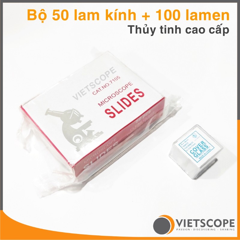 Combo 50 lam kính và 100 lamen thủy tinh dành cho kính hiển vi - Phụ kiện kính hiển vi chất lượng cao - VietScope