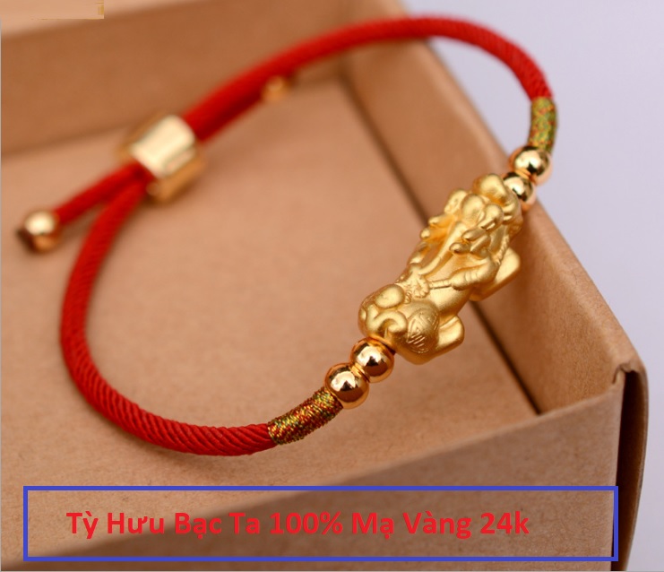 [HCM]Sợi chỉ đỏ phong thủy may mắn tì lộc đính tỳ hưu BẠC TA  mạ vàng 24k đổi màu cao cấp V1