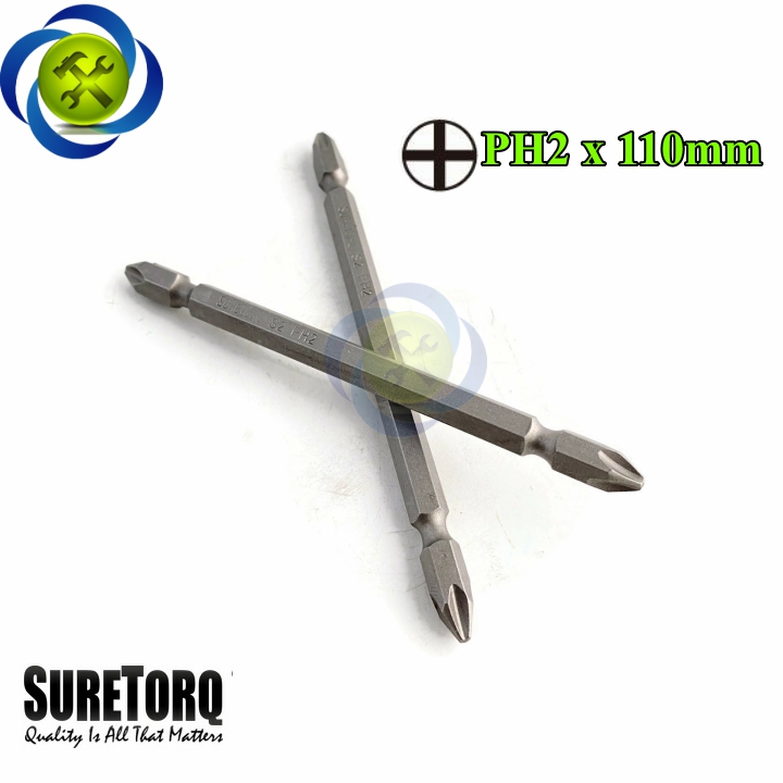 Mũi vặn vít 2 đầu ph2 suretorq 1674-0302 pl màu xám dài 110mm