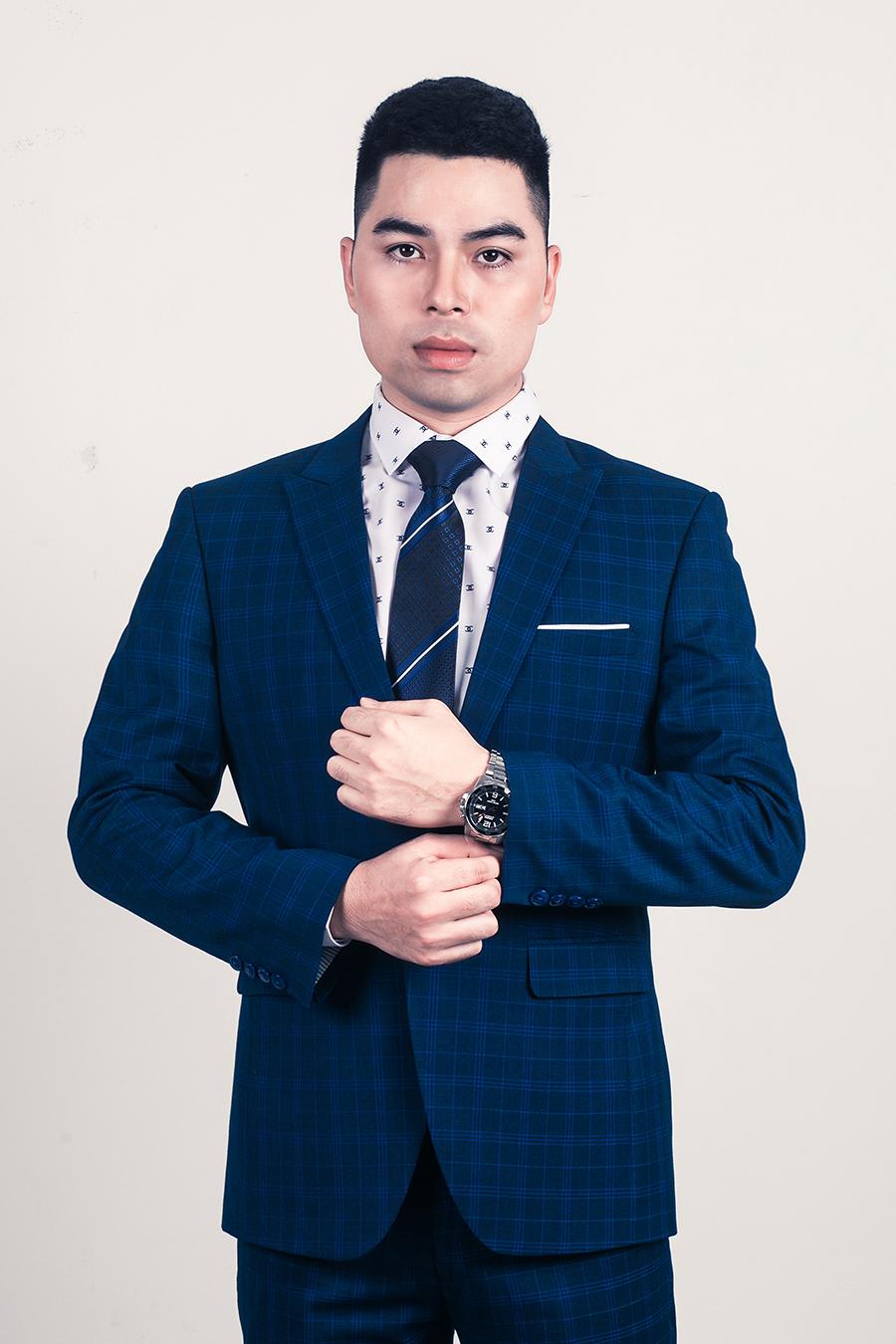 BỘ ÁO VEST NAM KẺ CARO MÀU XANH