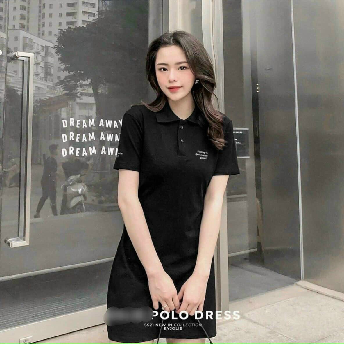 Đầm thun polo dày dặn form váy chữ a, kèm ảnh thật trải sàn