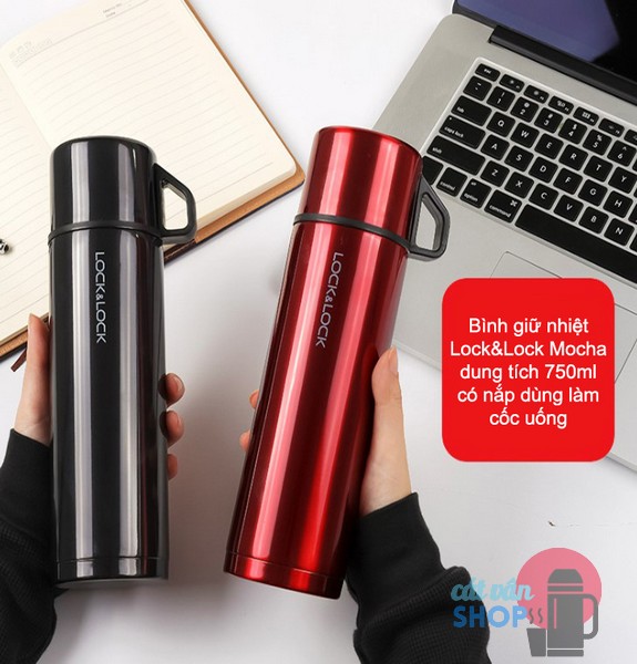 Bình giữ nhiệt Lock&Lock Mocha dung tích 750ml có nắp dùng làm cốc uống LHC1438