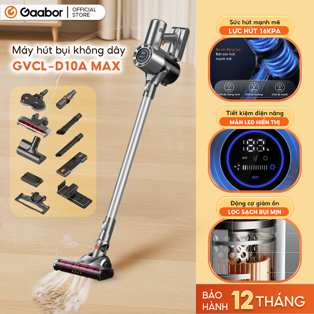 [SALE XẢ KHO] Máy hút bụi không dây cầm tay hút siêu mạnh 16000PA GAABOR GVCL-D10A/Pro/Plus/Max màn hình LED 3 chế độ - Bảo hành 12 tháng 1 đổi 1