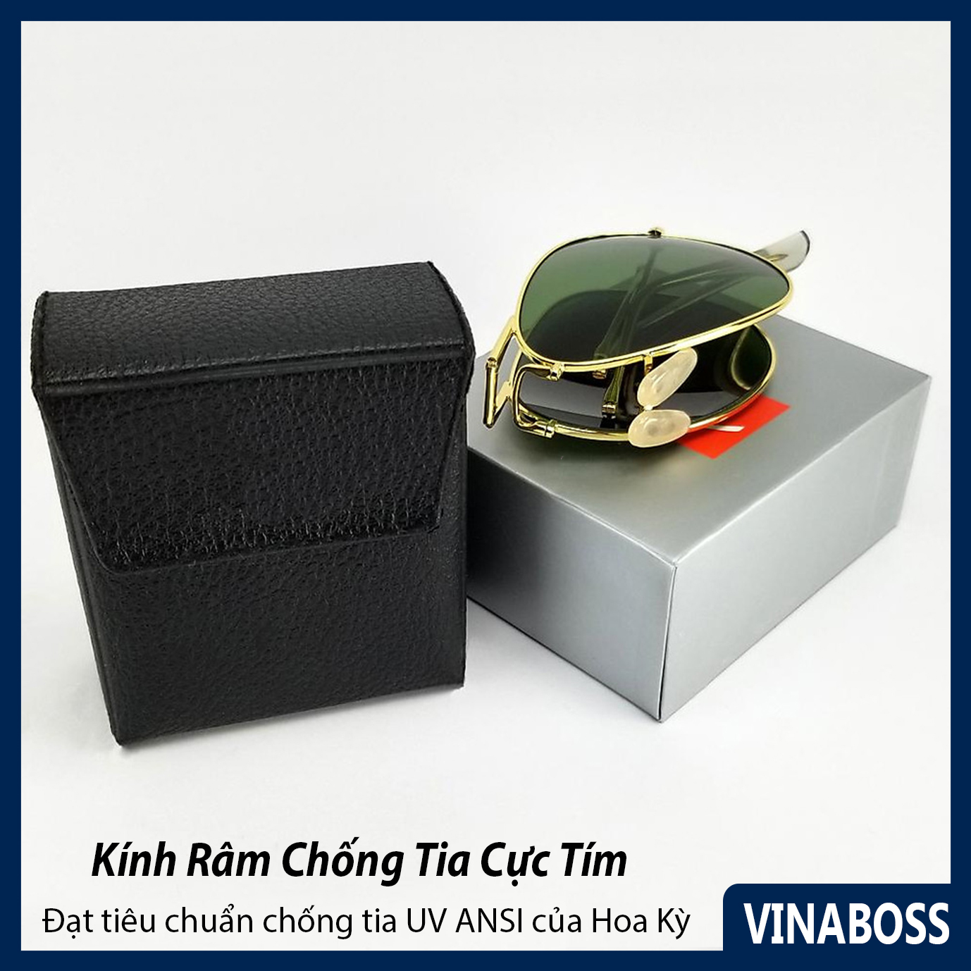 [Tặng kèm hộp fullbox] Mắt kính mát nam gấp VNRBGAP tròng thủy tinh phân cực chống tia UV. Gọng kim loại gập gọn tiện lợi