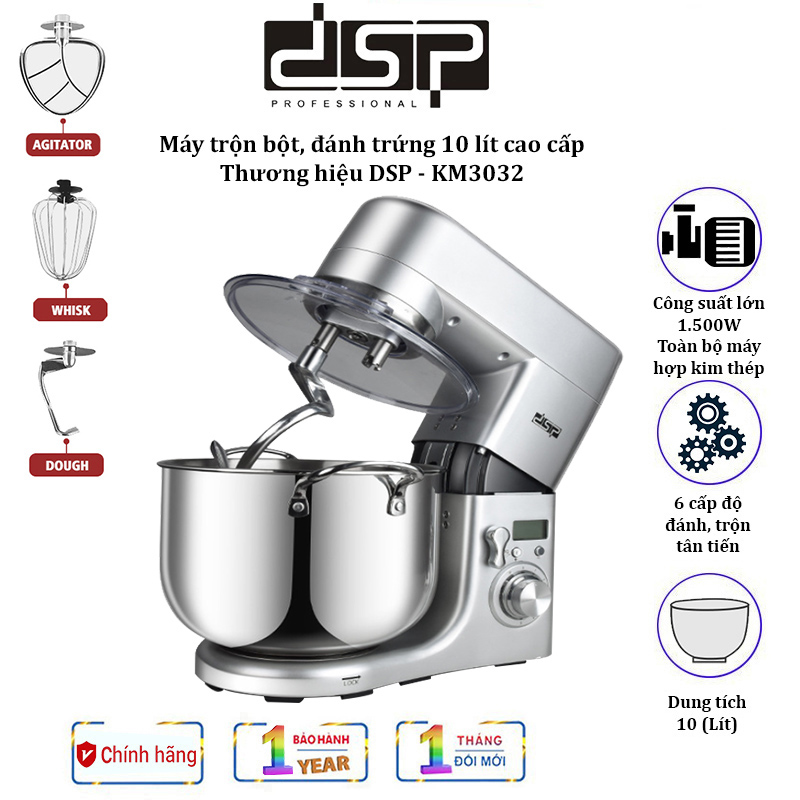Máy trộn bột, đánh trứng dung tích 10 lít cao cấp nhãn hiệu DSP KM3032, công suất 1500 lít