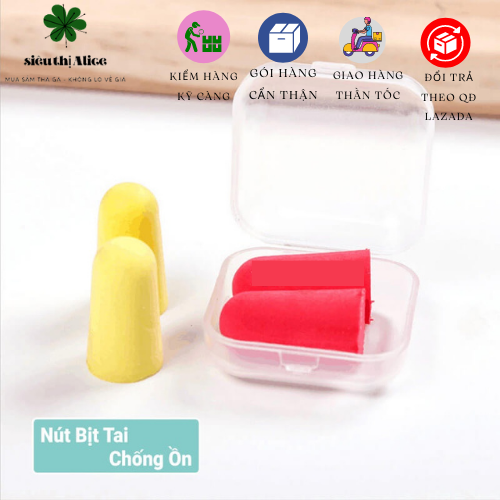 2 nút bịt tai chống ồn chống nước đa sắc có hộp nhựa tái sử dụng lâu dài tiện lợi