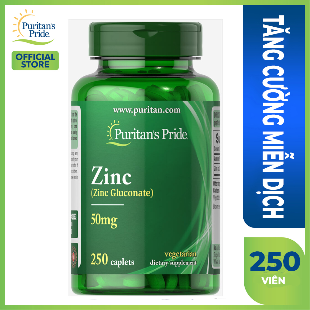 Viên uống bổ sung kẽm zinc giúp tăng cường miễn dịch cho cả nhà Zinc Gluconate 50mg Puritan's Pride 250 viên