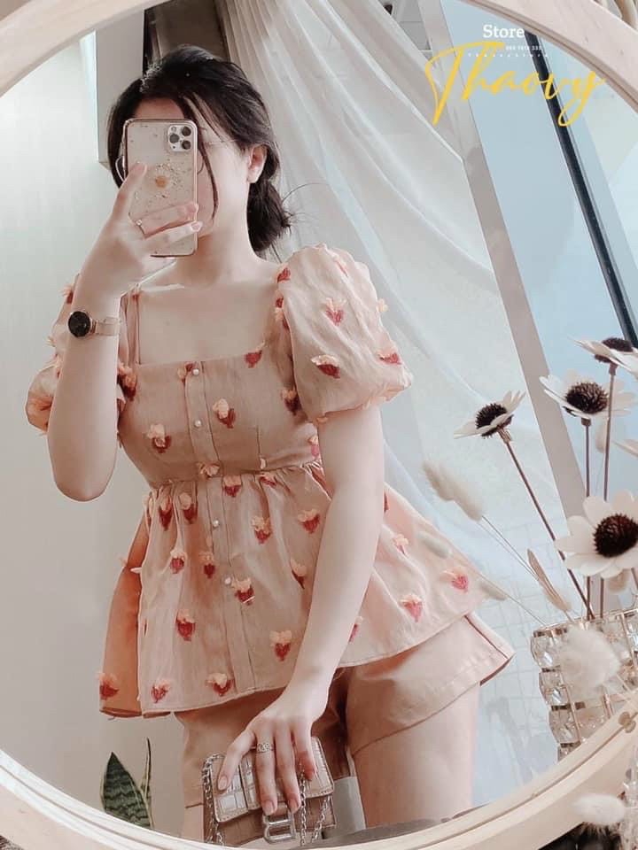 Set áo babydoll tay phồng siêu dễ thường kèm quần đùi cưng quá khách NÂM