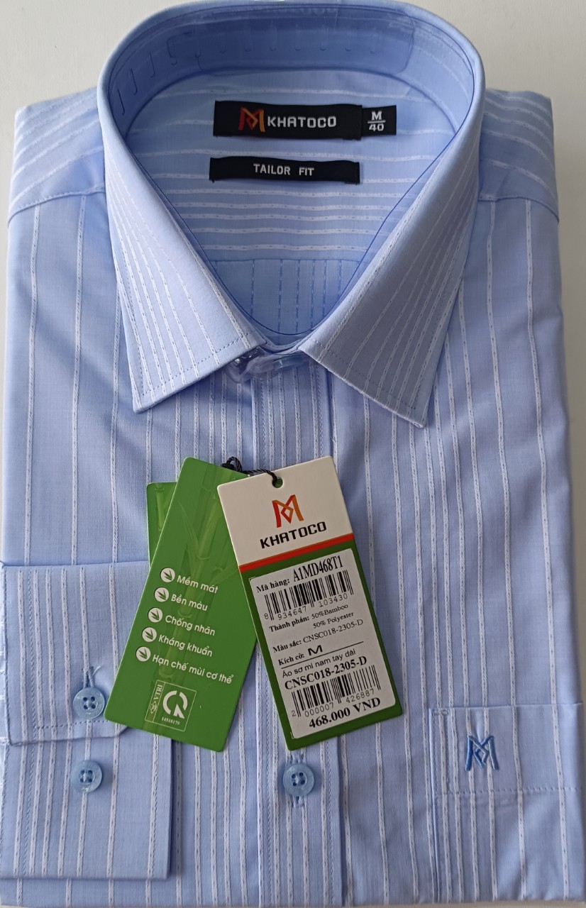 Khatoco- Áo sơ mi dài tay Khatoco Form Tailor Fit Vải sợi tre chống nhăn, mát mịn , kháng khuẩn