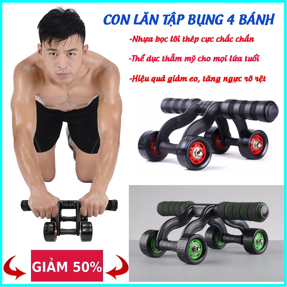 Con lăn tập cơ bụng 4 bánh cao cấp KAMA Ab Roller,dụng cụ tập thể hình,tập GYM,dụng cụ tập thể lực, dụng cụ tập cơ bụng sáu múi