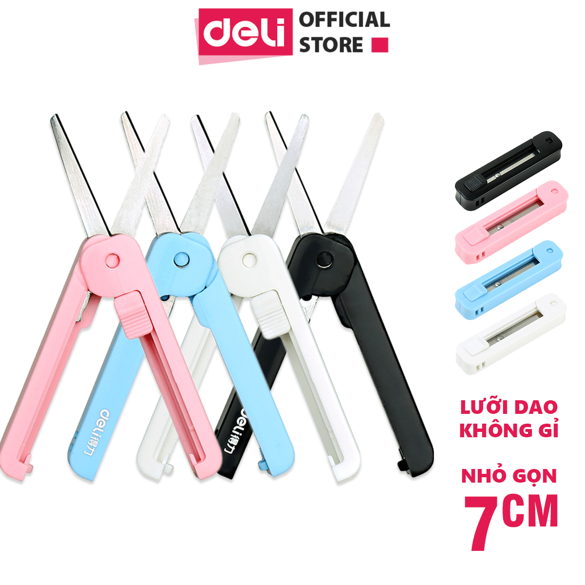 Kéo mini bỏ túi 105mm Deli - Đen/ Xanh/ Hồng/ Trắng - tiện lợi cho học sinh, văn phòng, kéo sắc bén - 6072