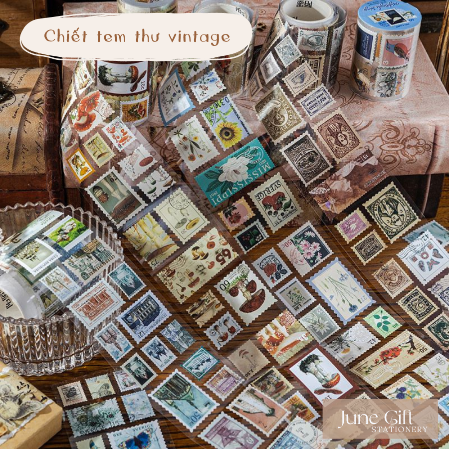 Sticker tem thư kiểu vintage trang trí sổ, làm journal