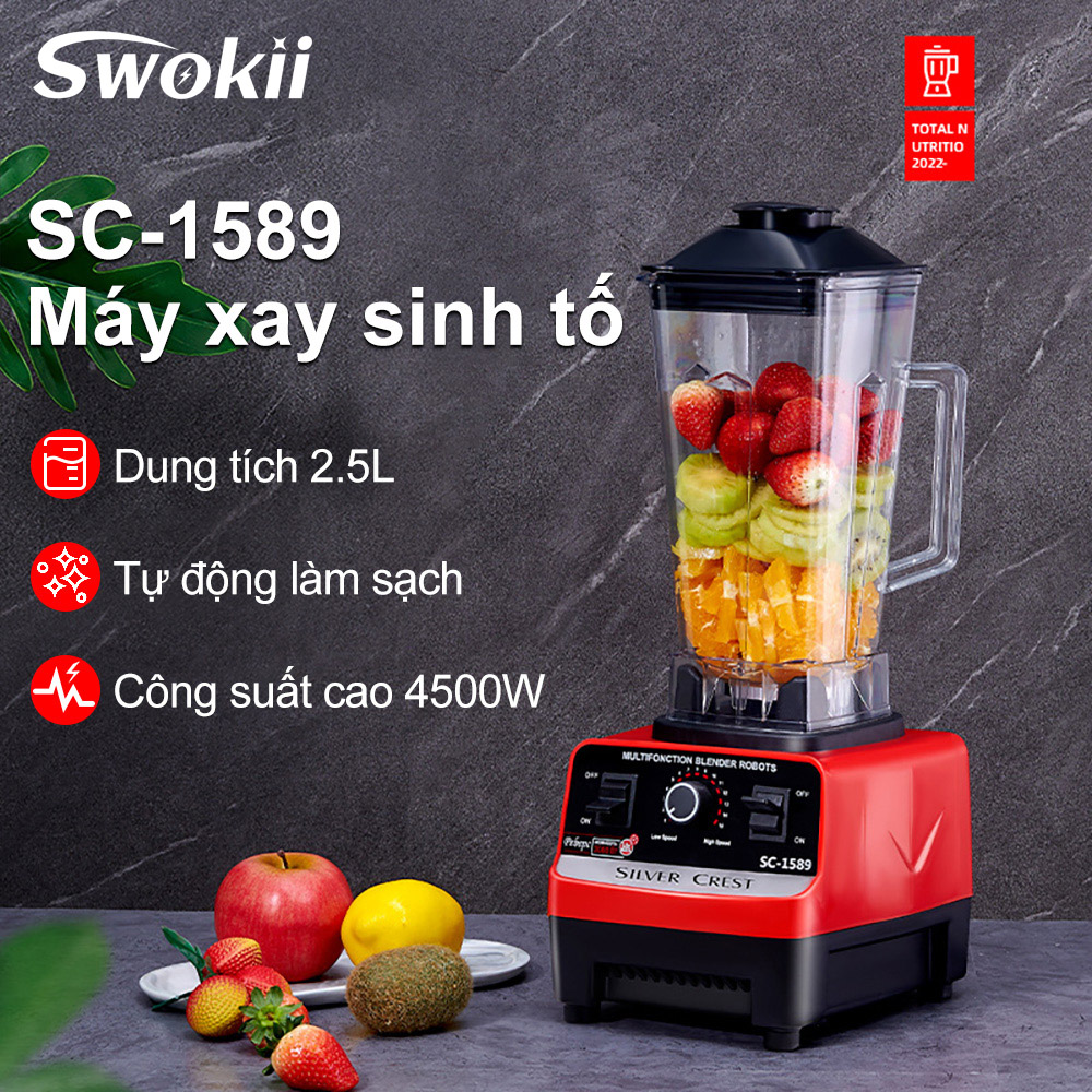 Swokii SC-1589 Máy xay sinh tố, 4500W máy xay sinh tố đa năng, Máy xay thịt dung tích lớn 2.5L, Máy xay thịt đa năng, Với Lưỡi Thép Không Gỉ, Thích hợp cho sinh tố, thịt, trái cây và rau quả, v.v.