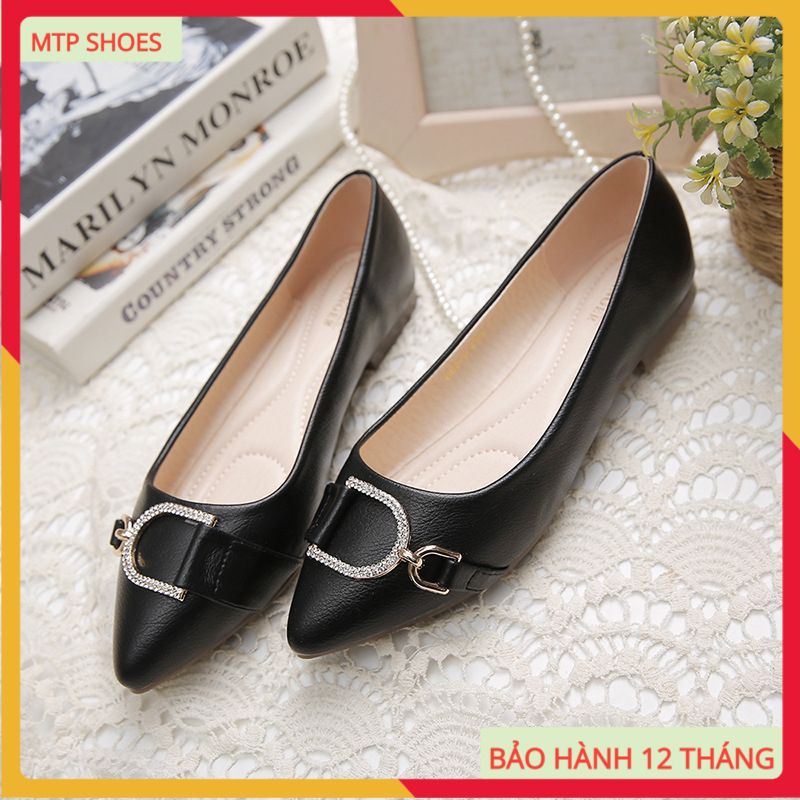 Giày bệt nữ - hài nữ búp bê đính nơ D da mềm