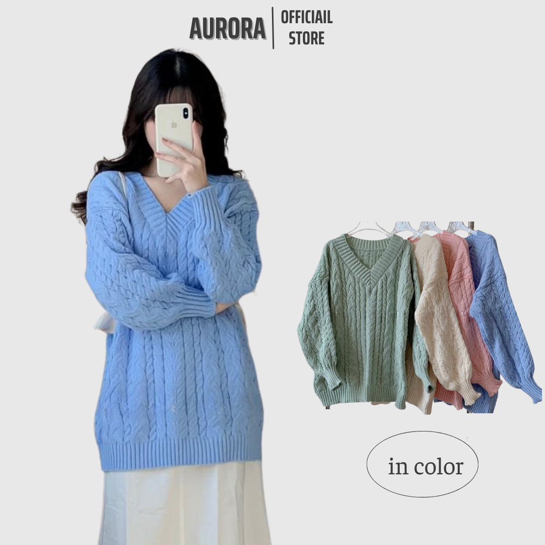 Áo len thừng cổ V basic form rộng dày dặn hàng Quảng Châu loại 1