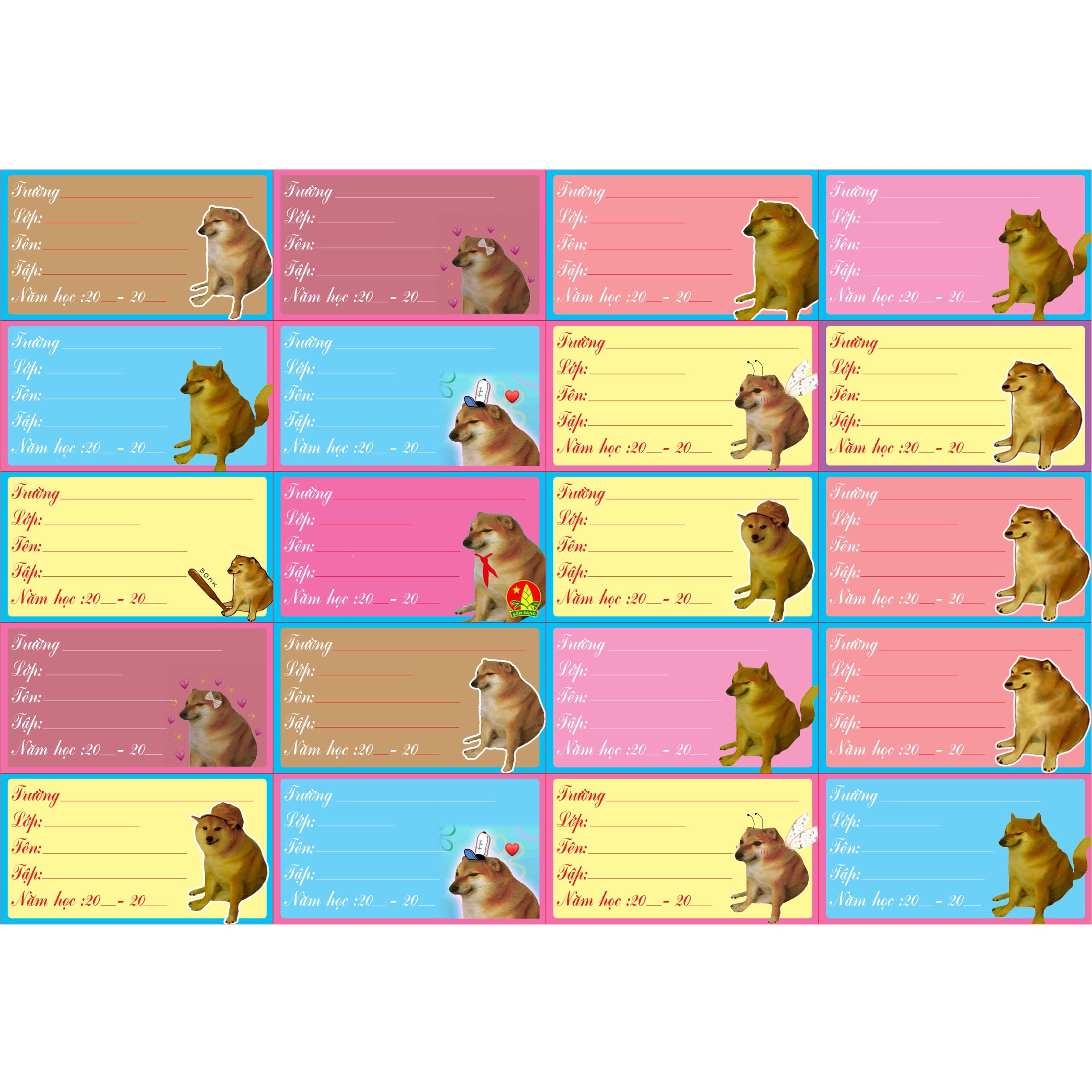 Com bo 20 nhãn vở vfas 1 thời khóa biểu hình con chó cheems
