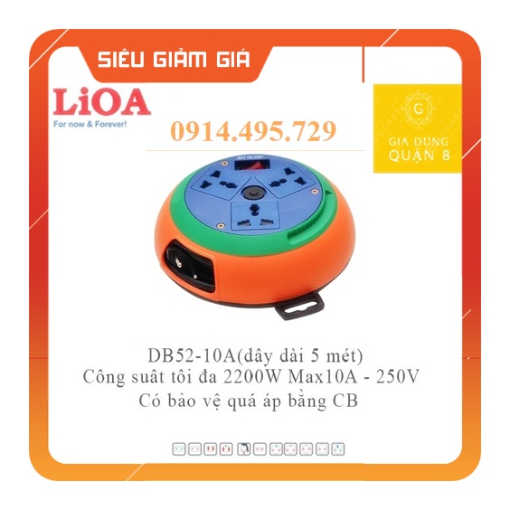 Ổ cắm điện/ ổ cắm điện lioa/ ổ cắm kéo dài quay tay kiểu đĩa bay db52-10a 2200w max 10a 250v -gia dụng quận 8