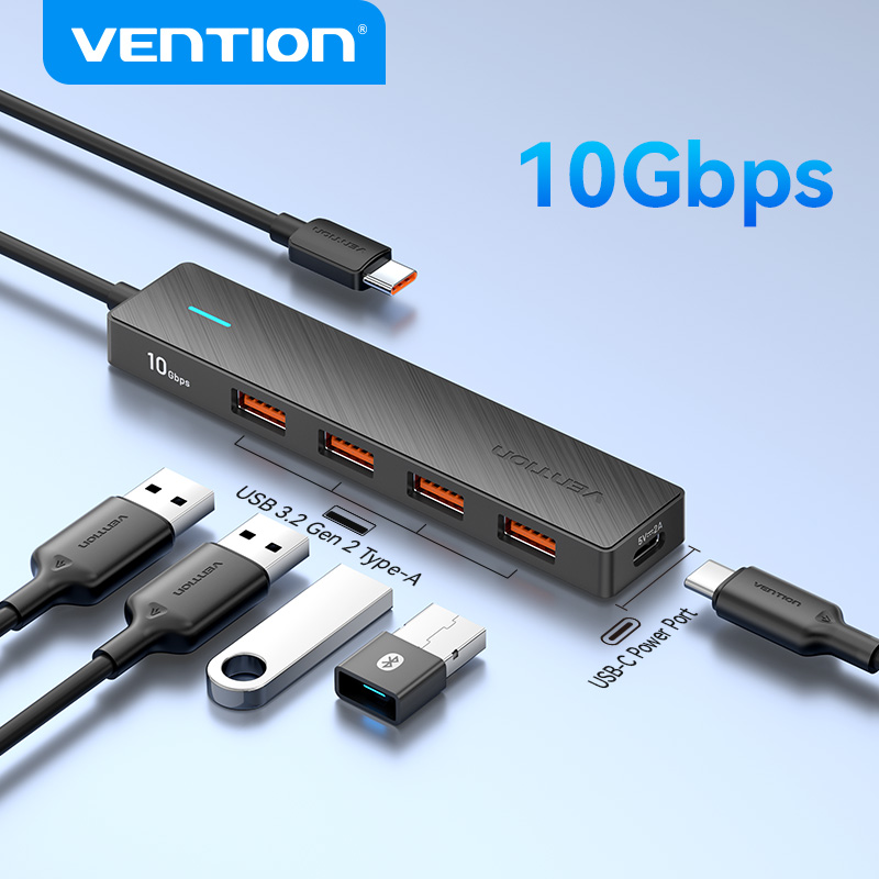 Vention USB 3.2 Type C HUB 5 Port 10Gbps with Power Supply USB Splitter for PC Laptop Printer Keyboard Mouse Card Reader USB C to Ethernet Extension HUB Laptop USB 3.0 HUB