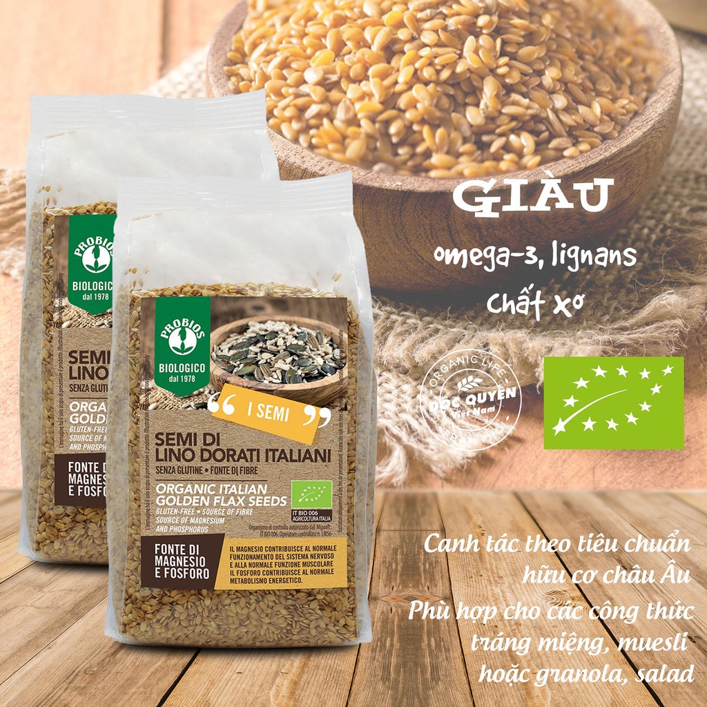 Hạt lanh hữu cơ 500g probios organic yellow flax seeds