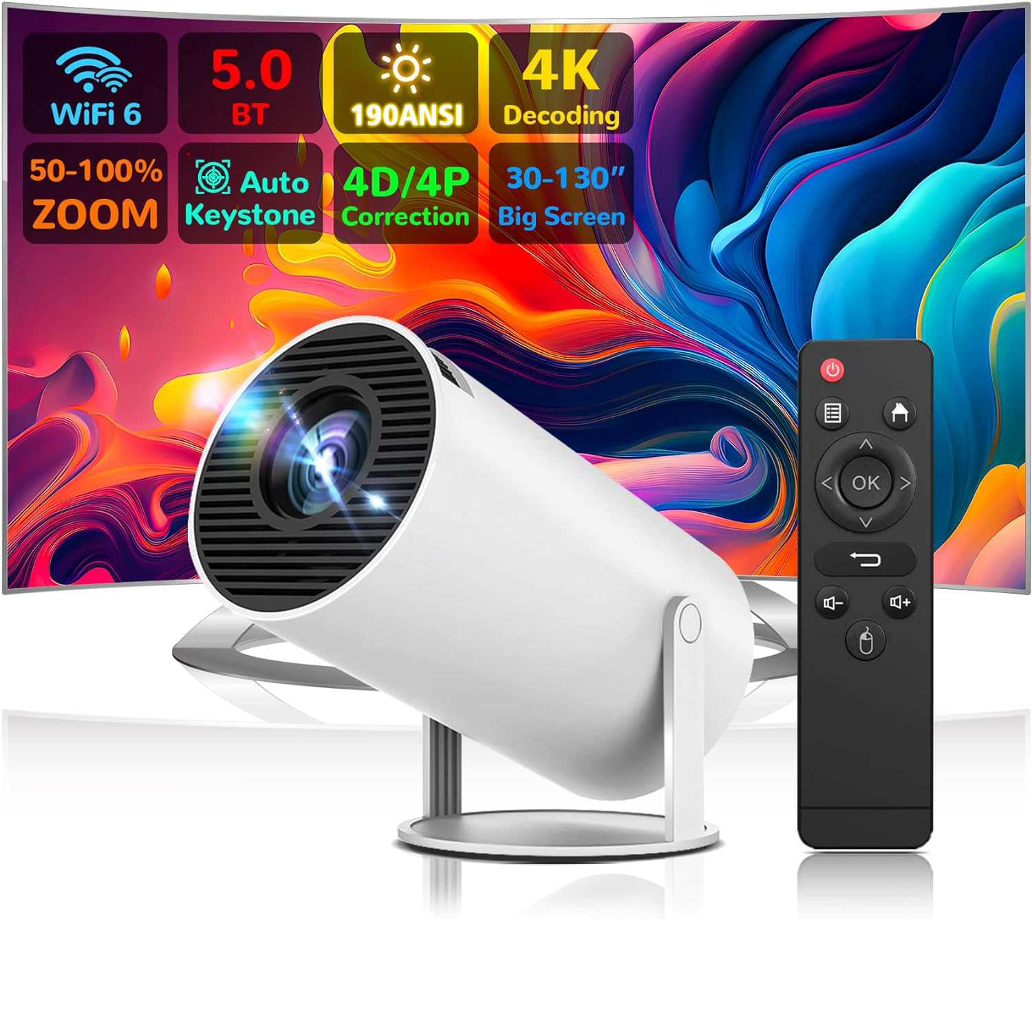 Máy chiếu Full HD android 11.0 Bluetooth 5.0 thiết kế nhỏ gọn tự động di chuyển lên xuống ít tiếng ồn bảo hành 12 tháng HY300pro máy chiếu mini