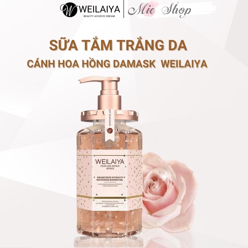Sữa tắm Weilaiya, sữa tắm trắng da Weilaiya 450mL cánh hoa hồng Damask Grand Rose Extracts Whitening Shower Gel