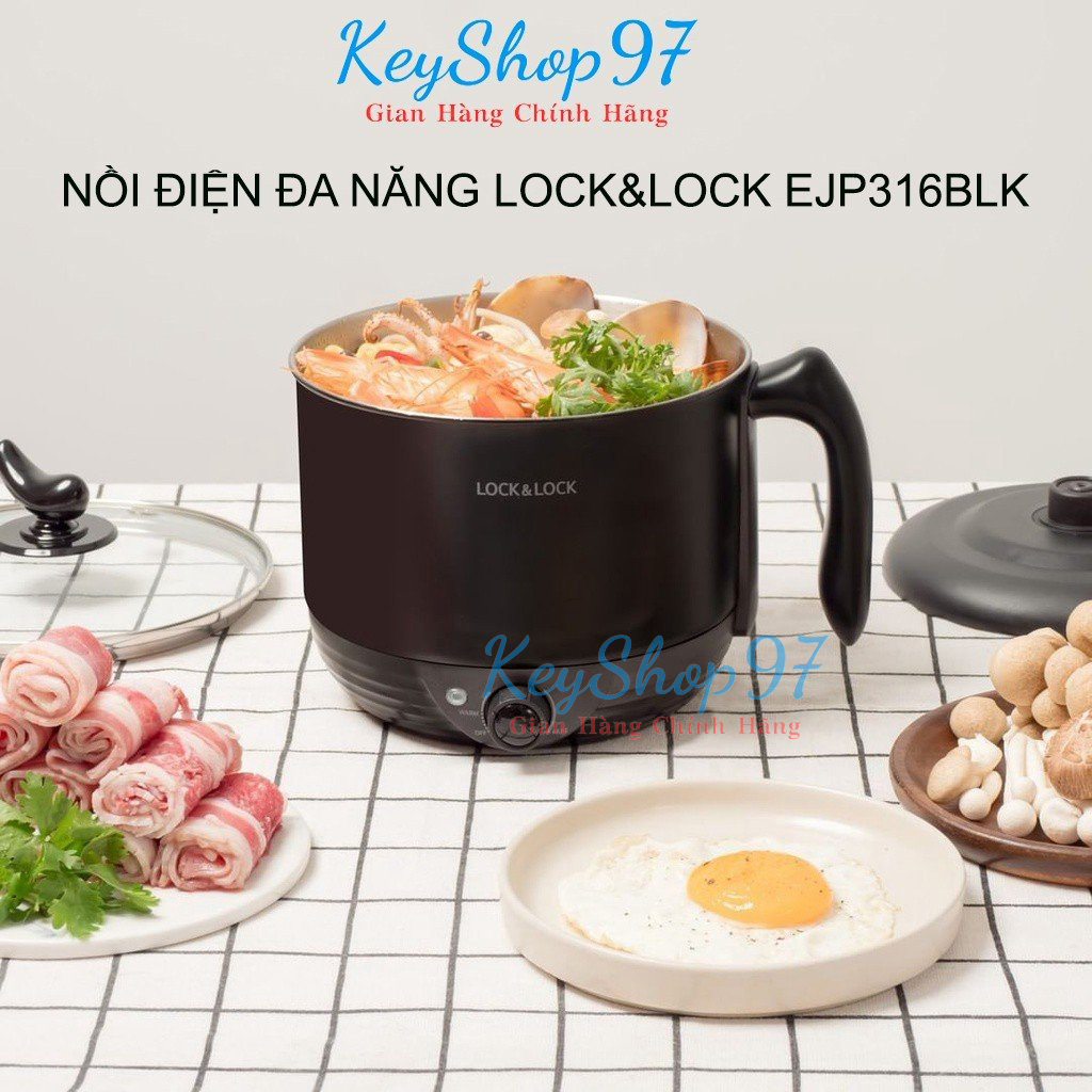 Nồi lẩu điện mini đa năng lock&lock multi pot ejp316blk dung tích 1.2 lít công suất 600w bảo hành 12 tháng