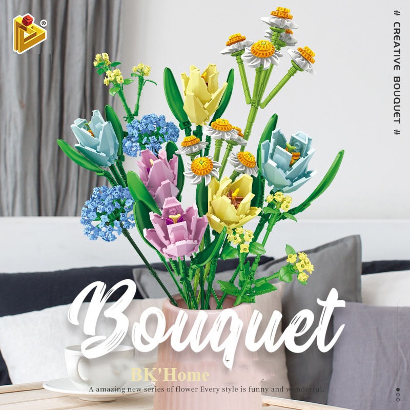 Bộ lắp ráp Lego hoa, bộ xếp hình lắp ráp khối xây dựng bó hoa Tulip