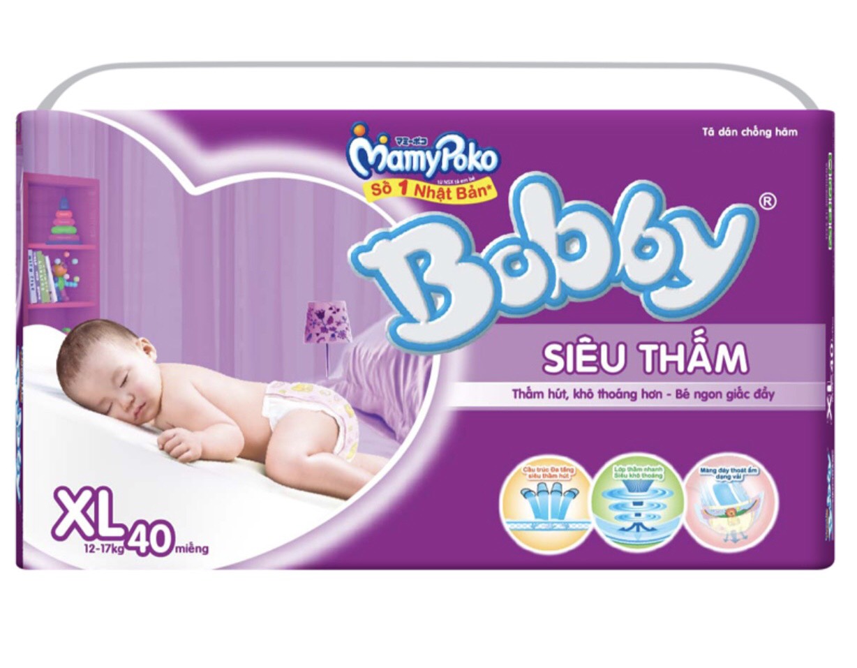 [HCM]Gia sốc- Bỉm tã dán bobby size XL40
