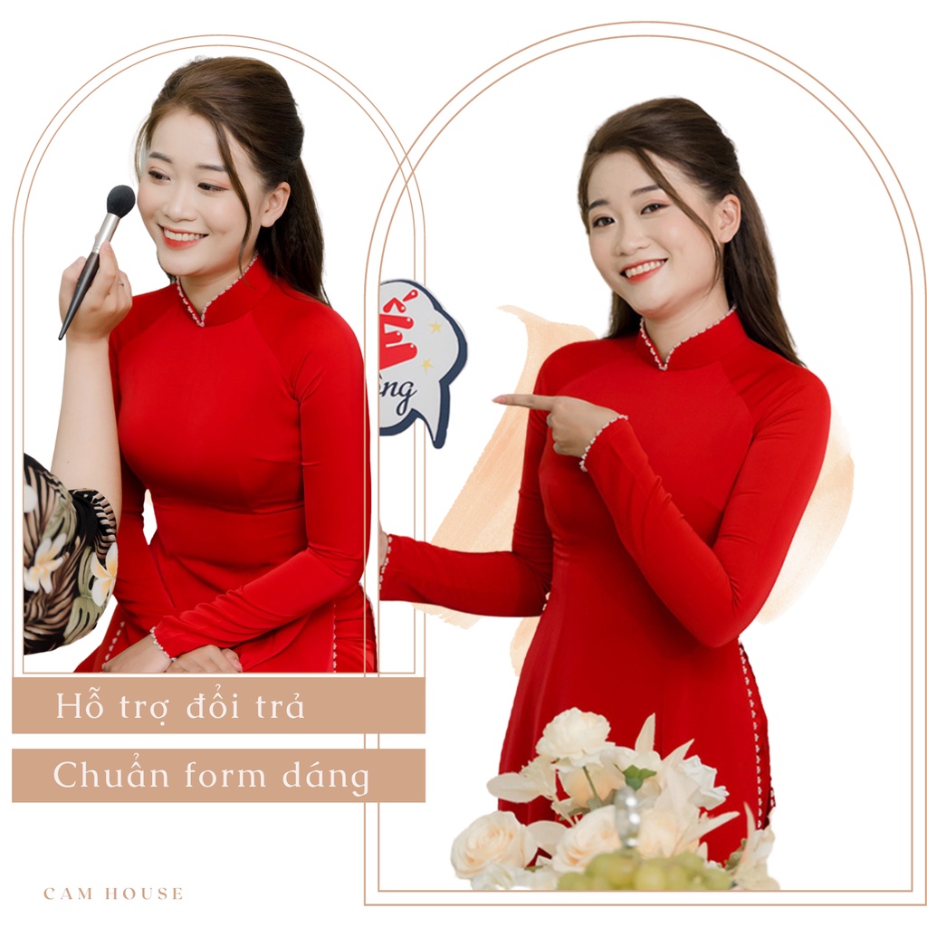 Áo dài áo dài cưới đẹp chất liệu lụa đính phale