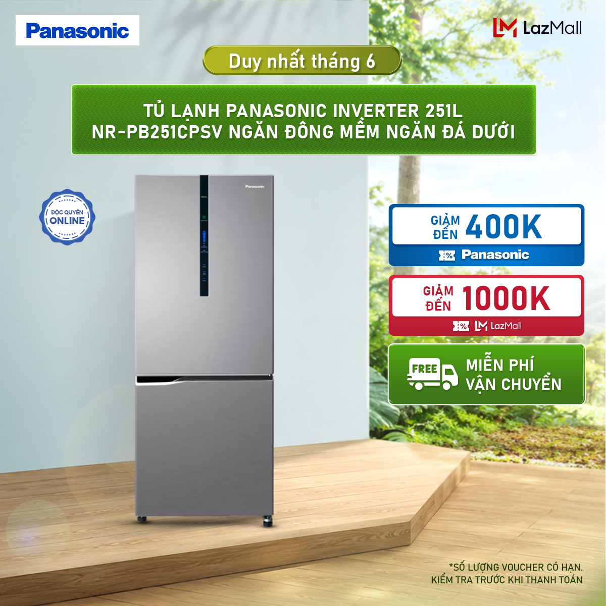 Tủ lạnh Panasonic Inverter 251L NR-PB251CPSV Ngăn đông mềm Ngăn đá dưới