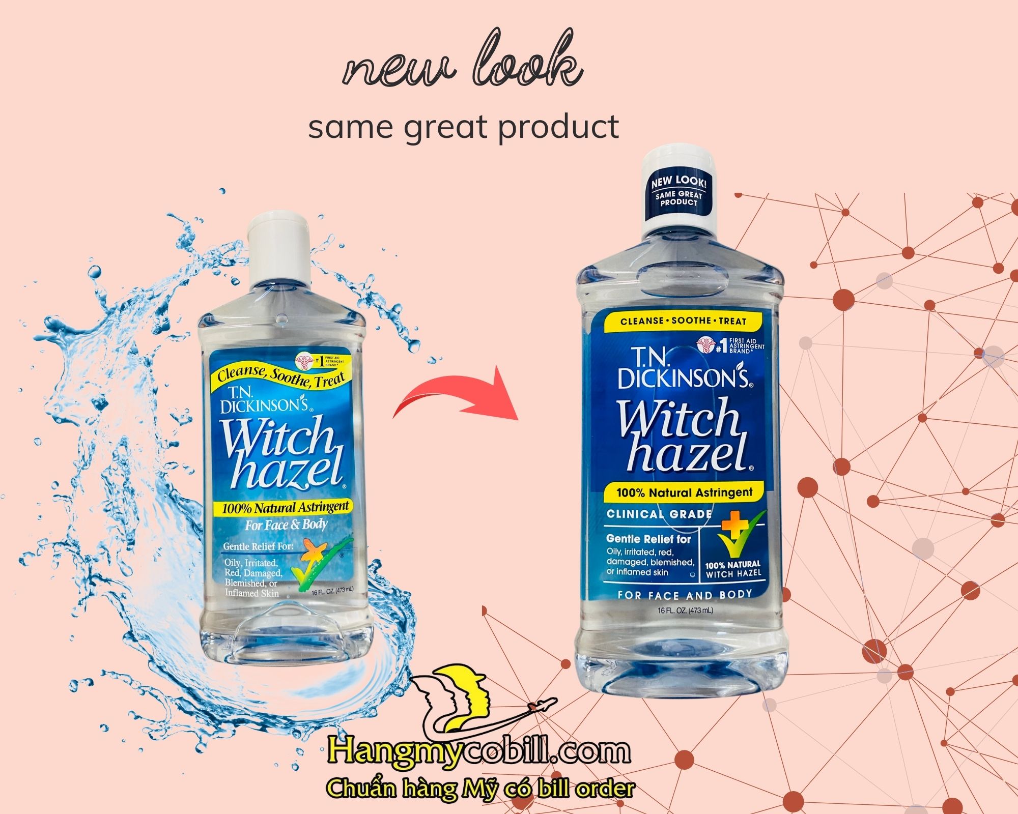 ( có bill nhập) Nước Hoa Hồng Làm Sạch, Se Lỗ Chân Lông Dickinson Original Witch Hazel  473ml