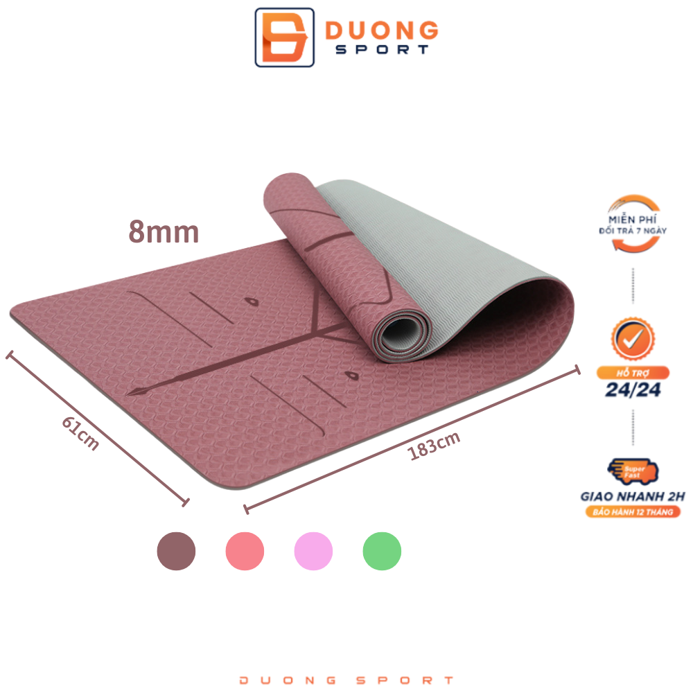 Thảm Tập Yoga TPE Dầy 8mm 2 Lớp Cao Cấp Chống Trơn Trượt Không Thấm Nước