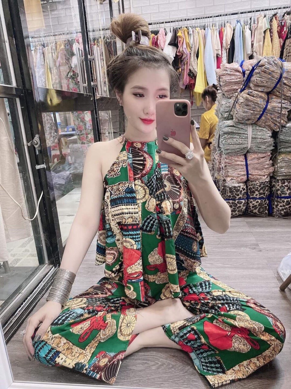 sét bộ áo CỔ YẾM lụa thái mịn họa tiết thổ cẩm HL67