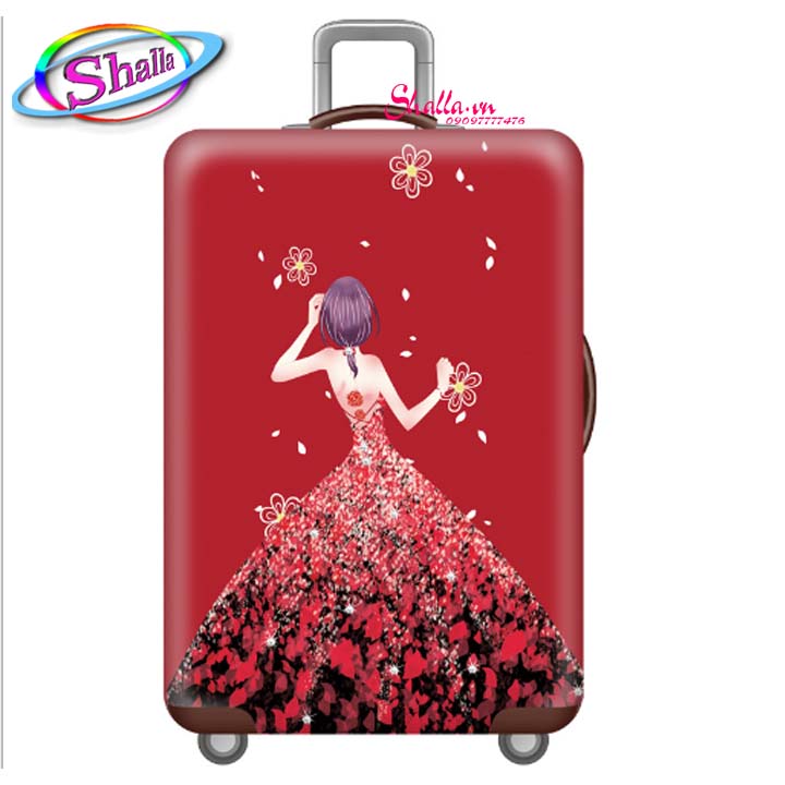 Balo trùm vali 3D cao cấp thun giản 4 chiều Hình Cô bé đầm đỏ 20 inch Shalla