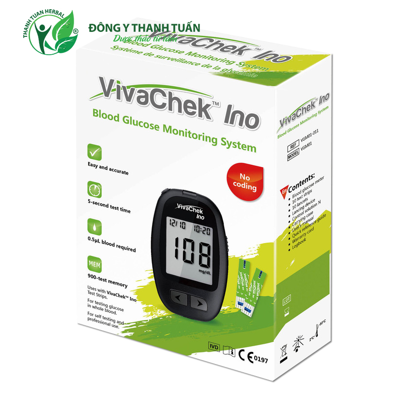 Máy đo đường huyết Vivachek Ino thương hiệu Mỹ Tặng kèm 50 que thử và 50