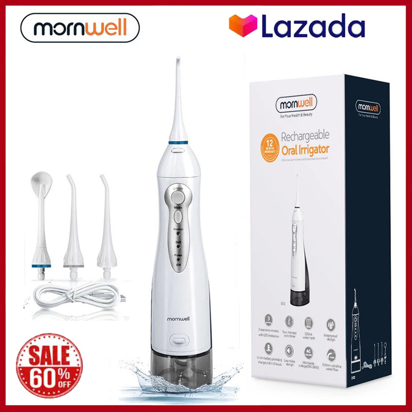Máy tăm nước cao cấp vệ sinh răng miệng mornwell với 3 chế độ giúp làm sạch răng miệng